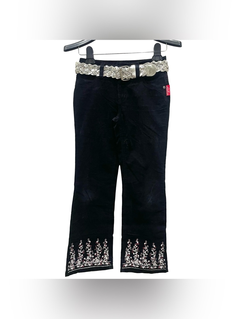 Cheetah Girls Jrs Y2K Embellished Embroidered Boot Cut Black Pants w/ Belt Sz 10